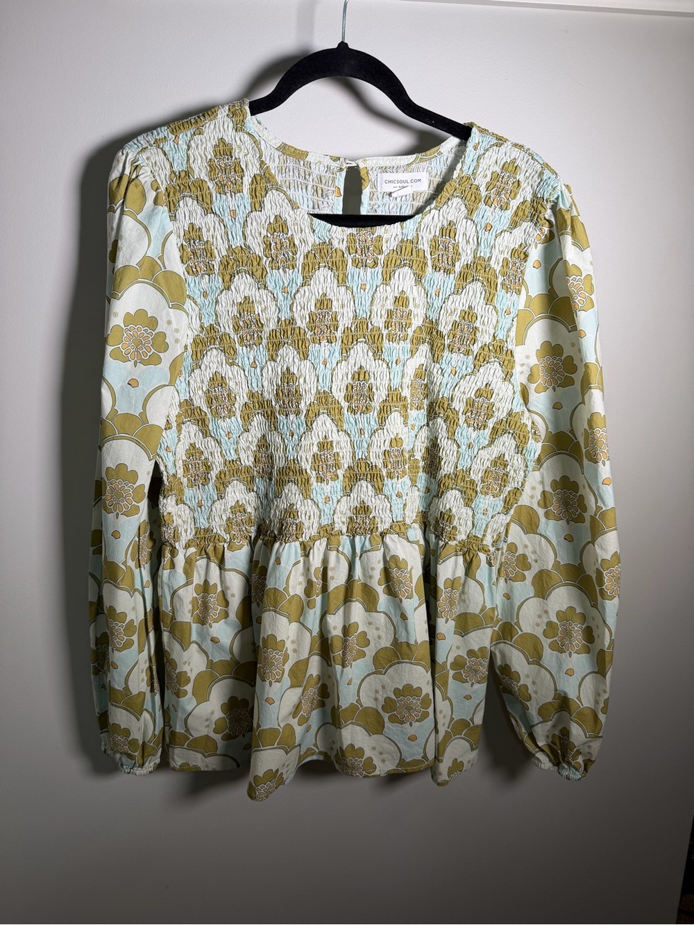 Chic Soul Olive Wallflower Kisses Smocked Peplum Blouse NWOT